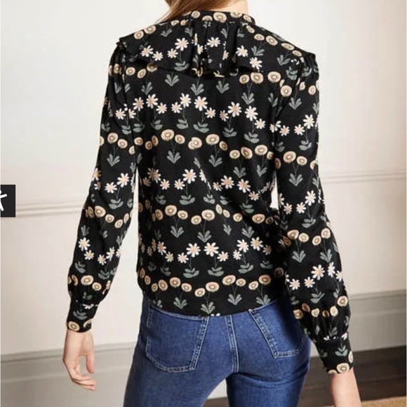 BODEN, Ruffle Front Jersey Shirt Black, US 10 R UK 14 floral new with tags - Picture 4 of 14